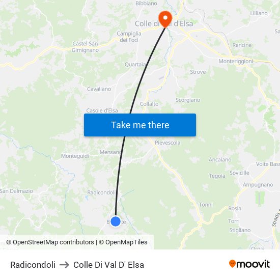 Radicondoli to Colle Di Val D' Elsa map