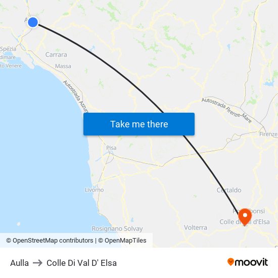 Aulla to Colle Di Val D' Elsa map
