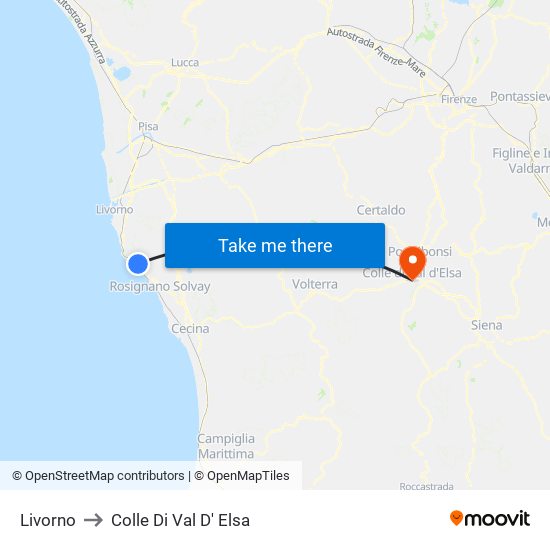 Livorno to Colle Di Val D' Elsa map