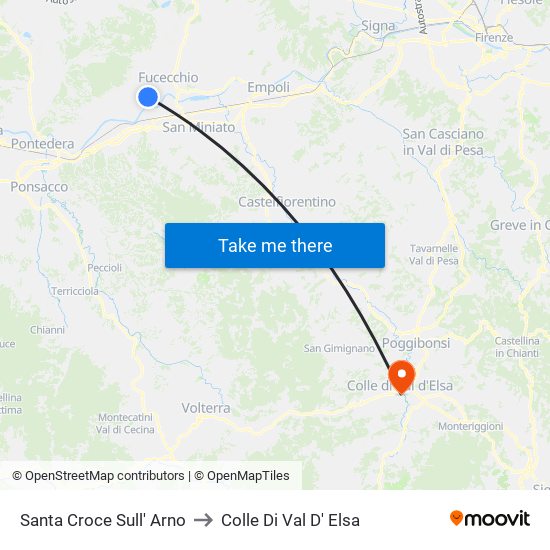 Santa Croce Sull' Arno to Colle Di Val D' Elsa map
