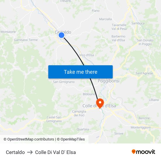 Certaldo to Colle Di Val D' Elsa map