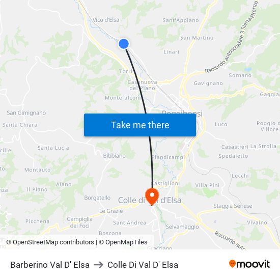 Barberino Val D' Elsa to Colle Di Val D' Elsa map
