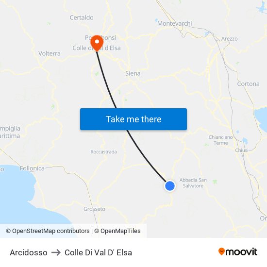 Arcidosso to Colle Di Val D' Elsa map
