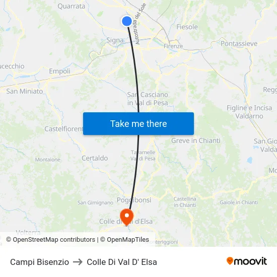 Campi Bisenzio to Colle Di Val D' Elsa map