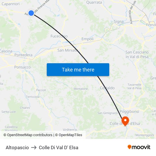Altopascio to Colle Di Val D' Elsa map