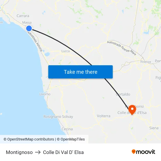 Montignoso to Colle Di Val D' Elsa map