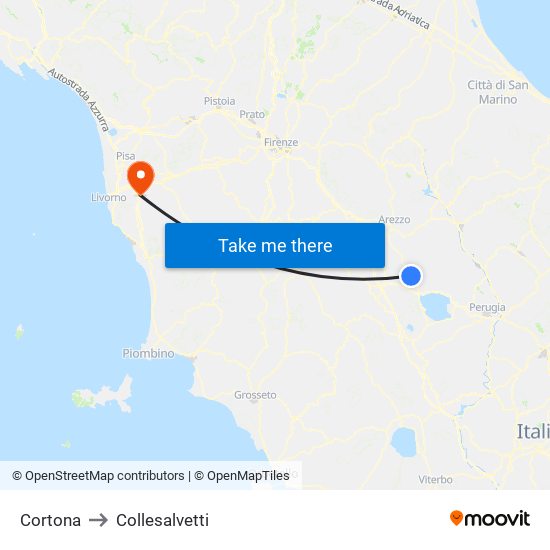 Cortona to Collesalvetti map