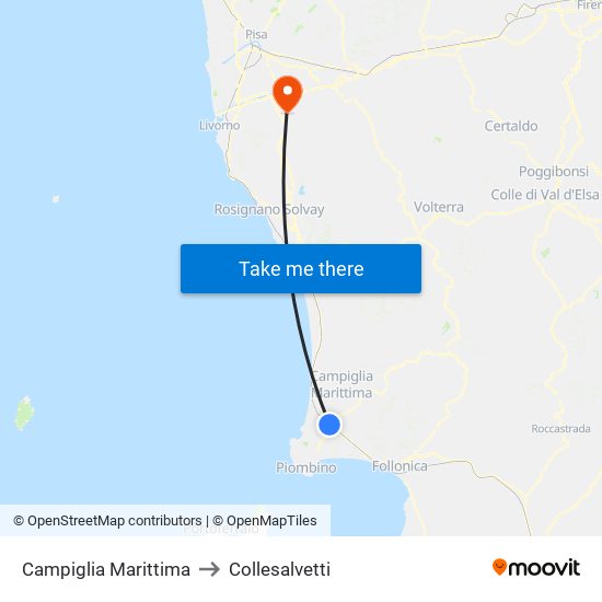 Campiglia Marittima to Collesalvetti map