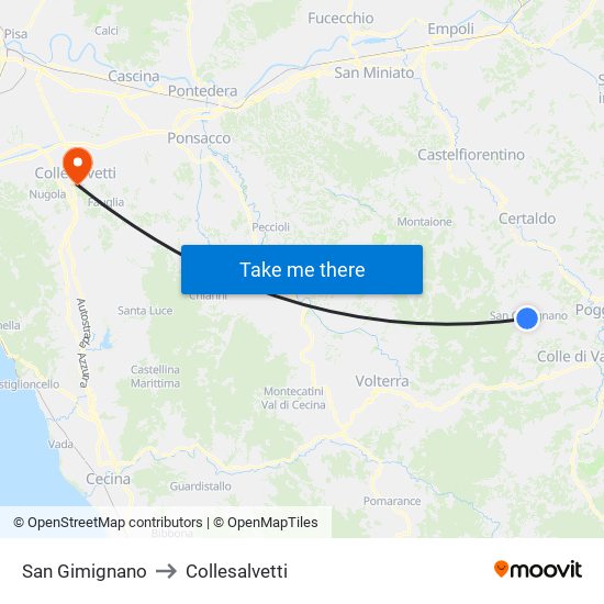 San Gimignano to Collesalvetti map