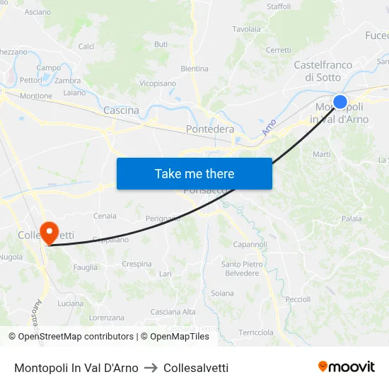 Montopoli In Val D'Arno to Collesalvetti map