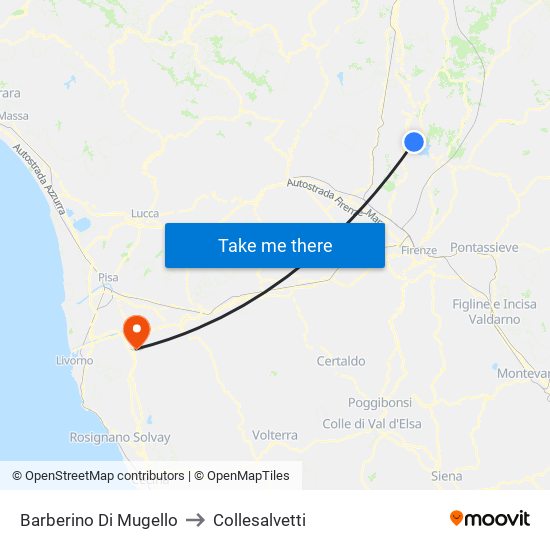 Barberino Di Mugello to Collesalvetti map