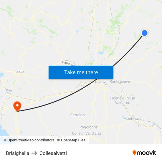 Brisighella to Collesalvetti map