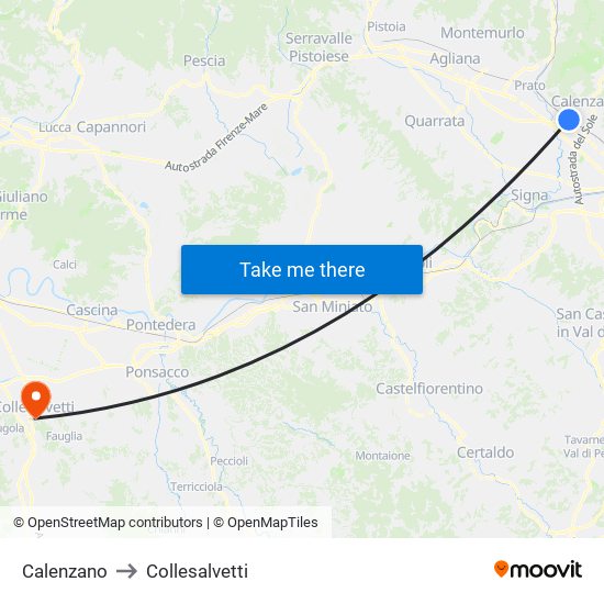Calenzano to Collesalvetti map