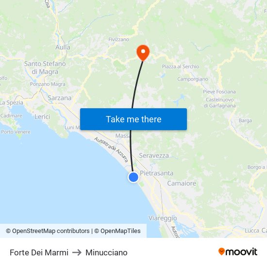 Forte Dei Marmi to Minucciano map