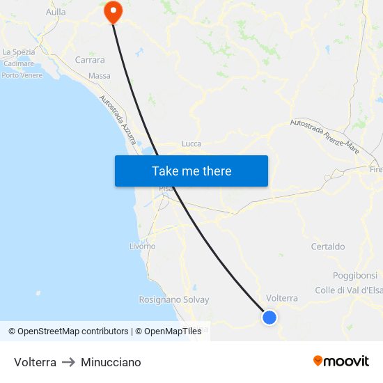 Volterra to Minucciano map