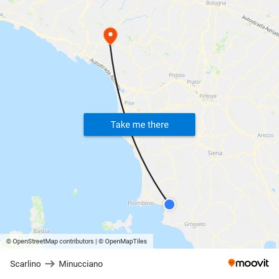 Scarlino to Minucciano map