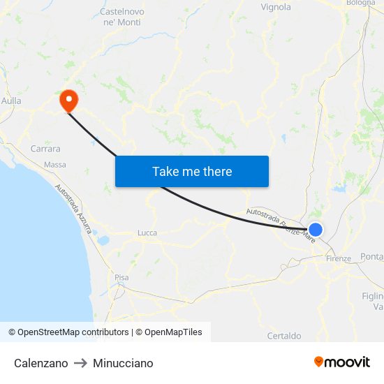 Calenzano to Minucciano map
