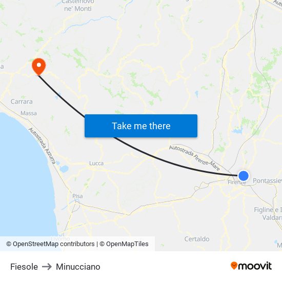 Fiesole to Minucciano map