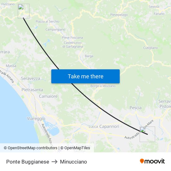 Ponte Buggianese to Minucciano map