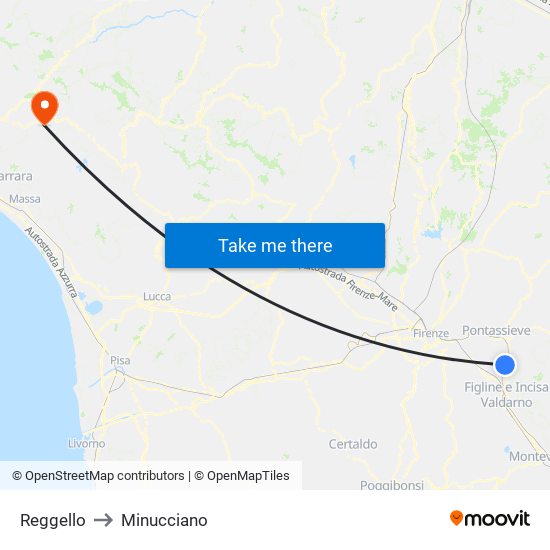 Reggello to Minucciano map