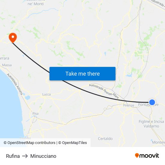 Rufina to Minucciano map
