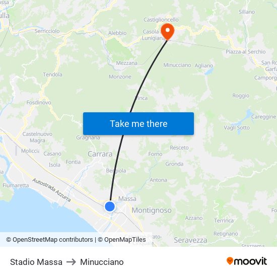 Stadio Massa to Minucciano map