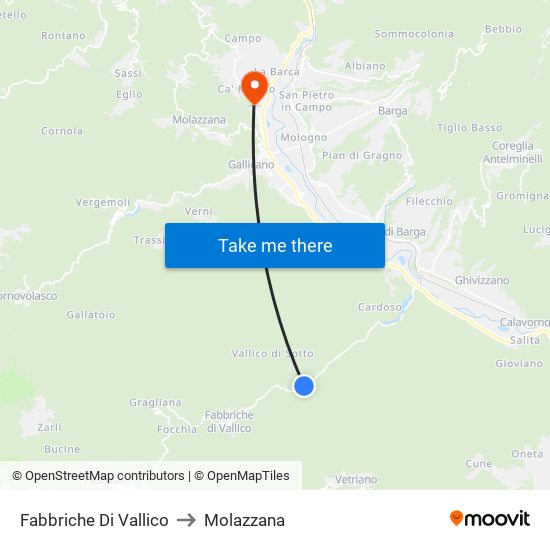 Fabbriche Di Vallico to Molazzana map