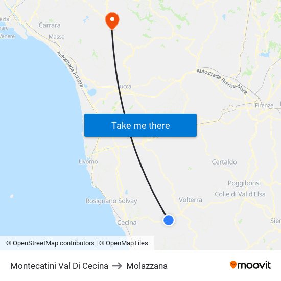 Montecatini Val Di Cecina to Molazzana map