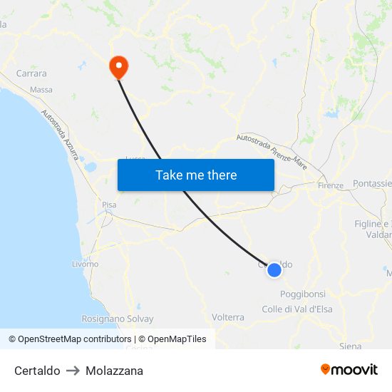 Certaldo to Molazzana map