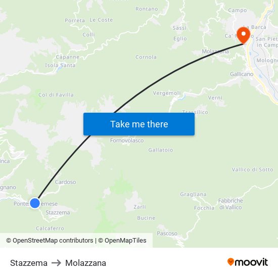 Stazzema to Molazzana map