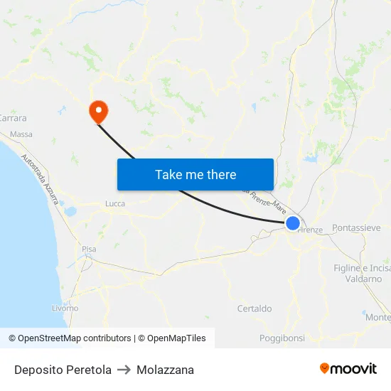 Peretola Depot to Molazzana map