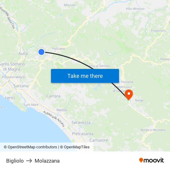 Bigliolo to Molazzana map