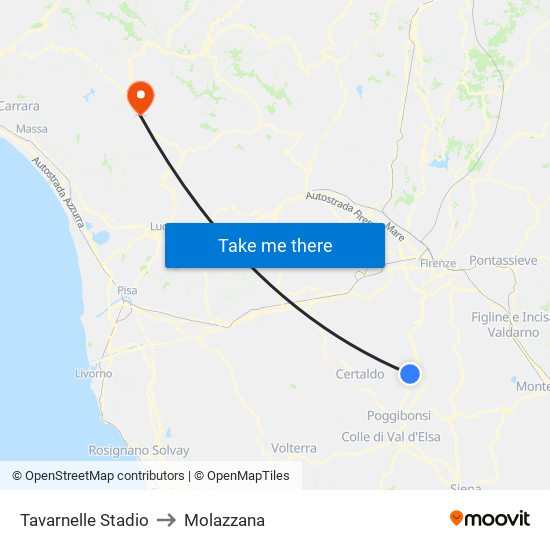 Tavarnelle Stadio to Molazzana map