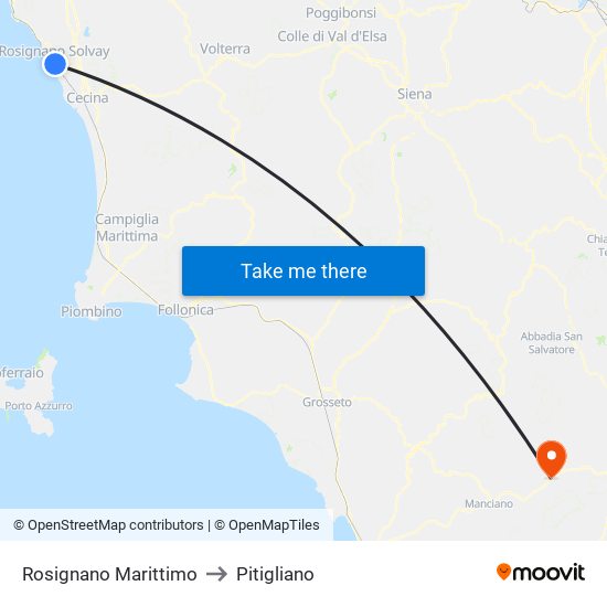 Rosignano Marittimo to Pitigliano map