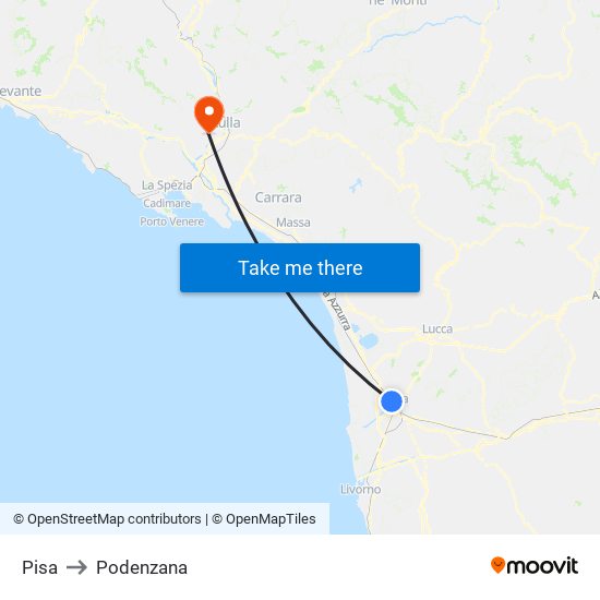 Pisa to Podenzana map