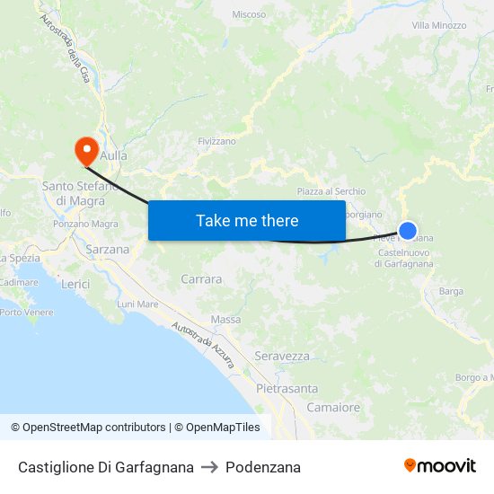 Castiglione Di Garfagnana to Podenzana map