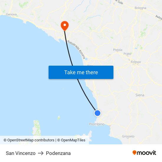 San Vincenzo to Podenzana map