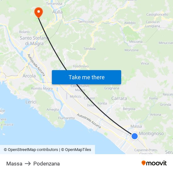 Massa to Podenzana map