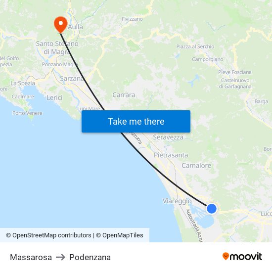 Massarosa to Podenzana map