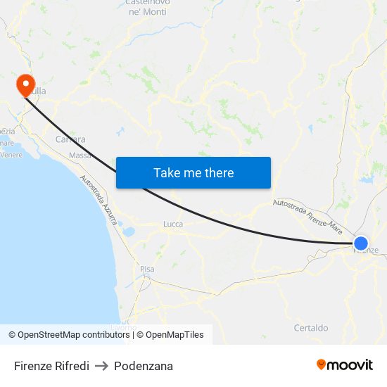 Firenze Rifredi to Podenzana map