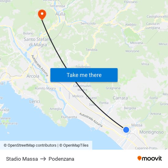 Stadio Massa to Podenzana map