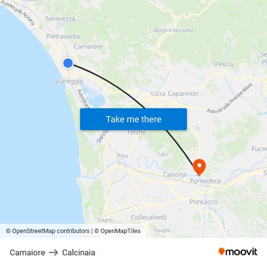 Camaiore to Calcinaia map