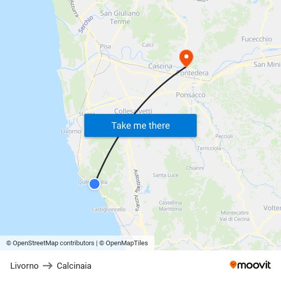 Livorno to Calcinaia map