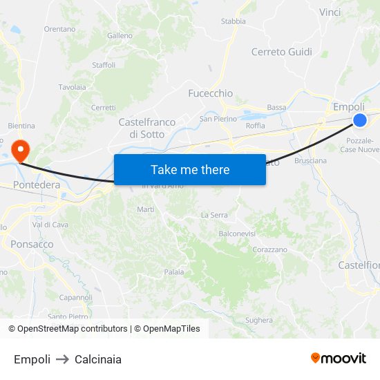 Empoli to Calcinaia map