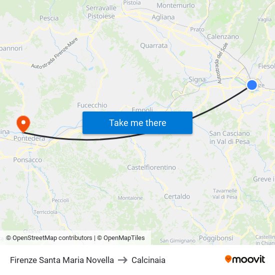 Firenze Santa Maria Novella to Calcinaia map