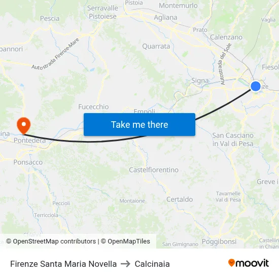 Florence Santa Maria Novella to Calcinaia map