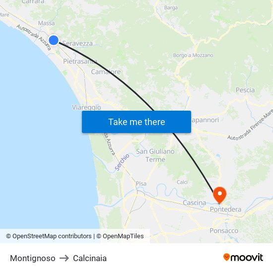 Montignoso to Calcinaia map