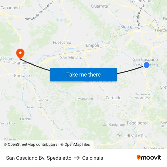 San Casciano Spedaletto Junction to Calcinaia map