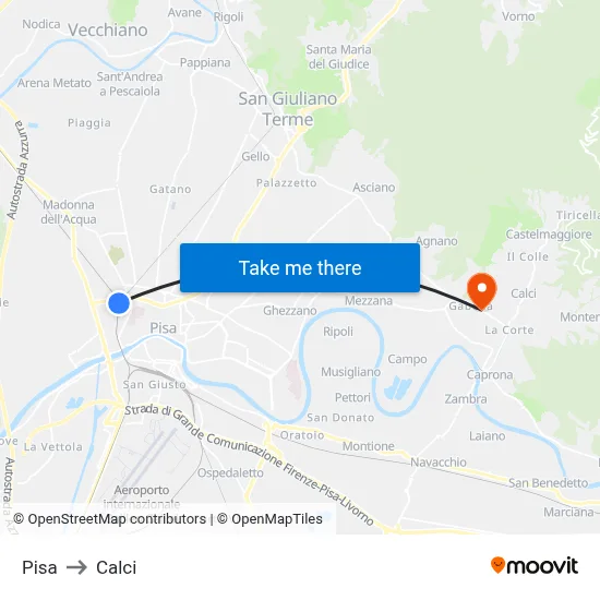 Pisa to Calci map