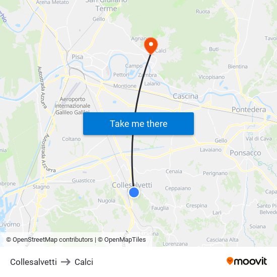 Collesalvetti to Calci map